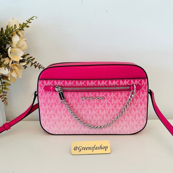 Michael Kors Handbags - Michael Kors Jet Set Large Ombré Signature Logo Crossbody Body Bag Dragonfruit